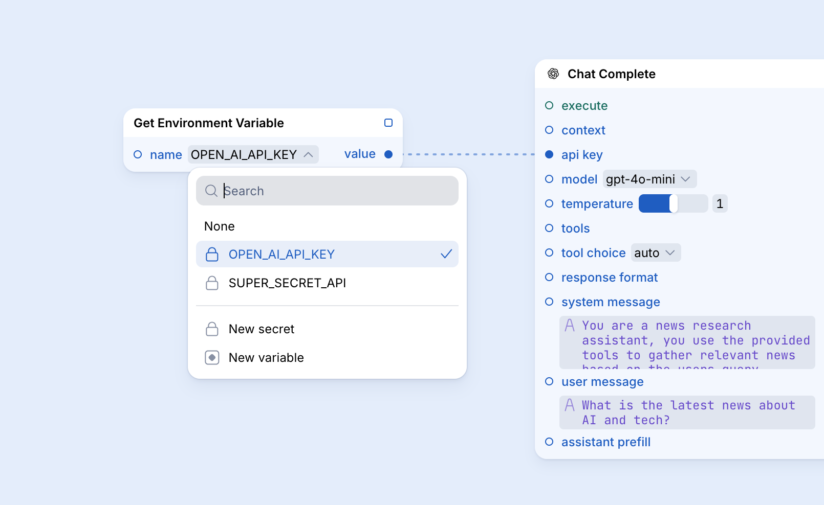 Accessing secrets in the Midio editor